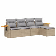 Set Divano da Giardino 5 pz | Set Salotto da Giardino con Cuscini Beige in Polyrattan