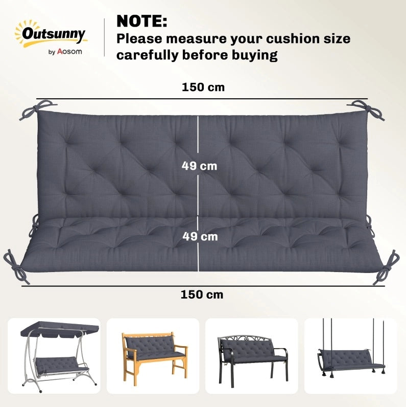 Cuscino per panca 3 posti 150 x 98 x 8 cm poliestere grigio scuro per interni ed esterni