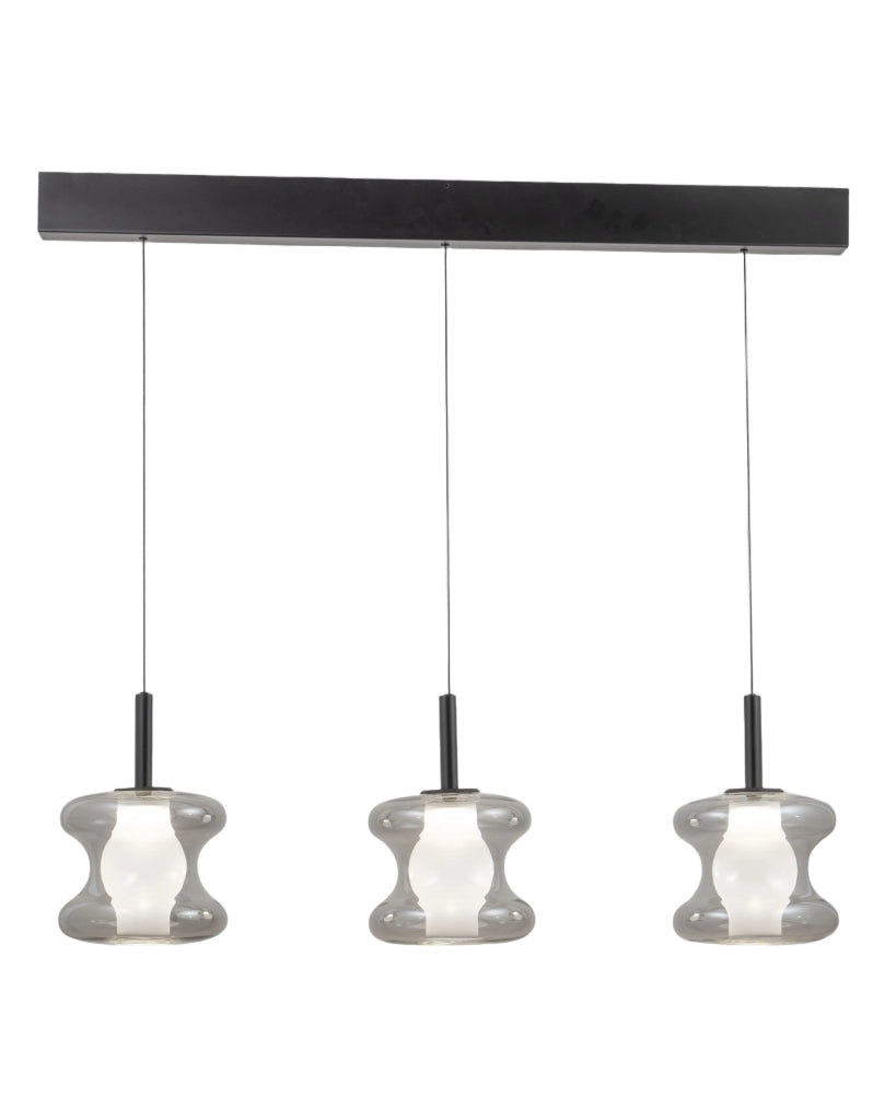 Lampada a Sospensione LED Frua 3x7W 2550lm CCT Dimmerabile a step, Vetro Borosilicato e Metallo - Grigio Chiaro Trasparente, IP20, Classe 1, Ø180mm