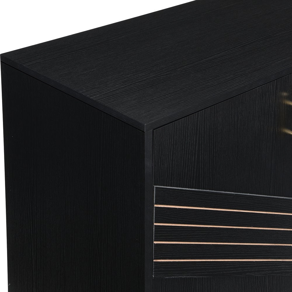 Credenza Moderna con 4 Ante ¨C MINIMAL ¨C Nero/Oro, MDF, Ripiani Regolabili