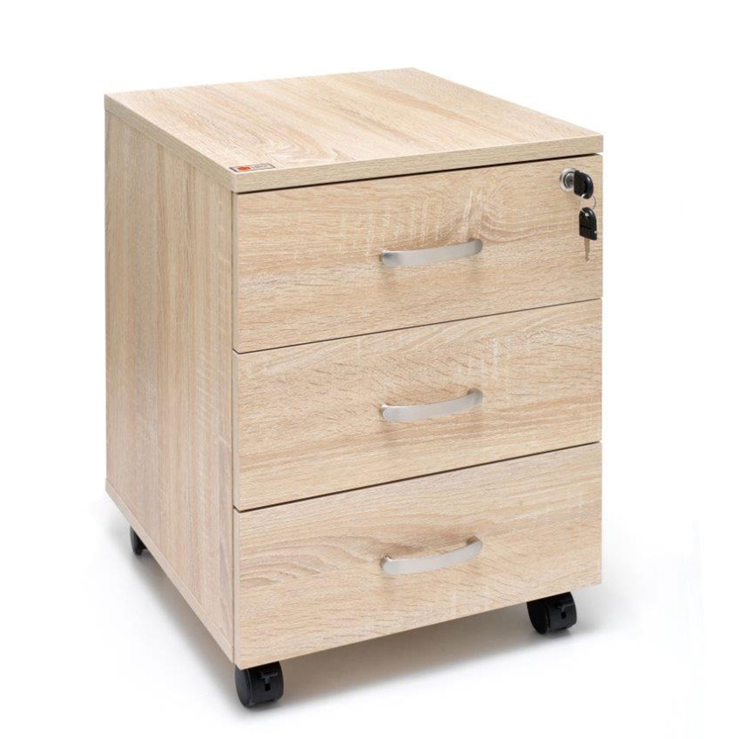 Marvin Cassettiera Ufficio In Legno Chiave Sicurezza Con Ruote Per Scrivania Tavolo 3 Cassetti Ripiani Rovere