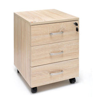 Marvin Cassettiera Ufficio In Legno Chiave Sicurezza Con Ruote Per Scrivania Tavolo 3 Cassetti Ripiani Rovere