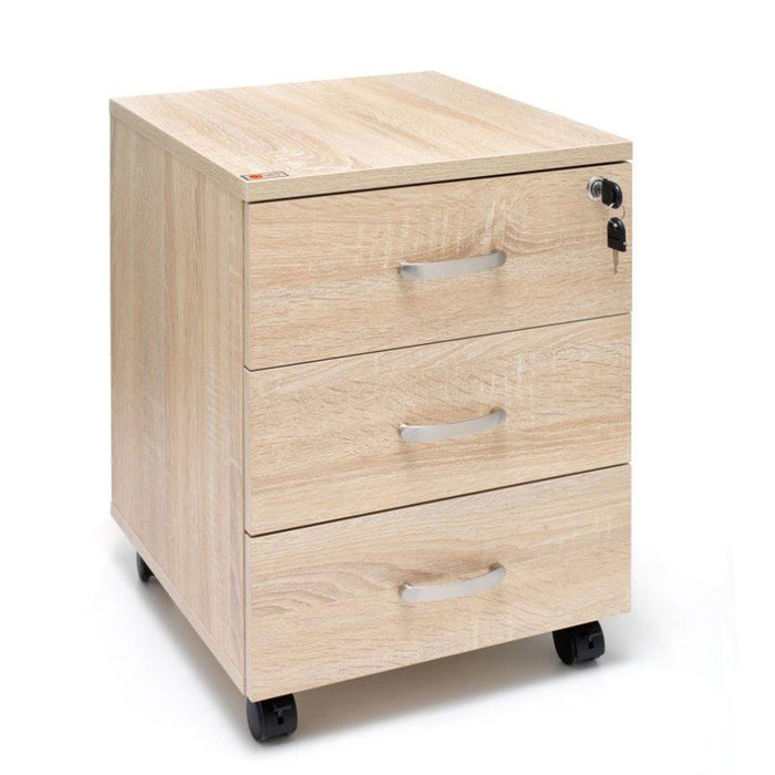 Marvin Cassettiera Ufficio In Legno Chiave Sicurezza Con Ruote Per Scrivania Tavolo 3 Cassetti Ripiani Rovere