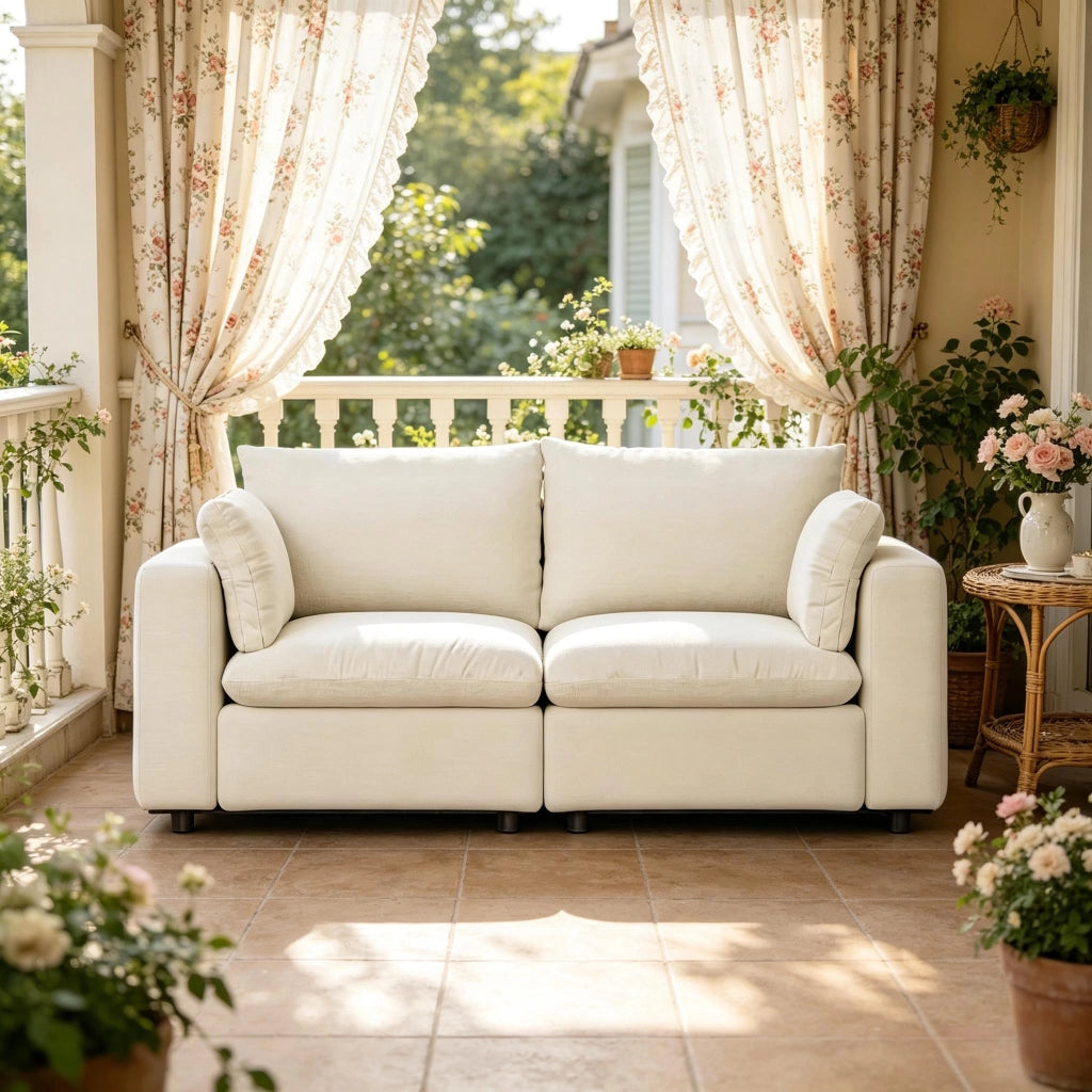 Divano modulare con rivestimento sfoderabile e lavabile in ciniglia bianca con struttura rinforzata 180 × 91 × 83 cm