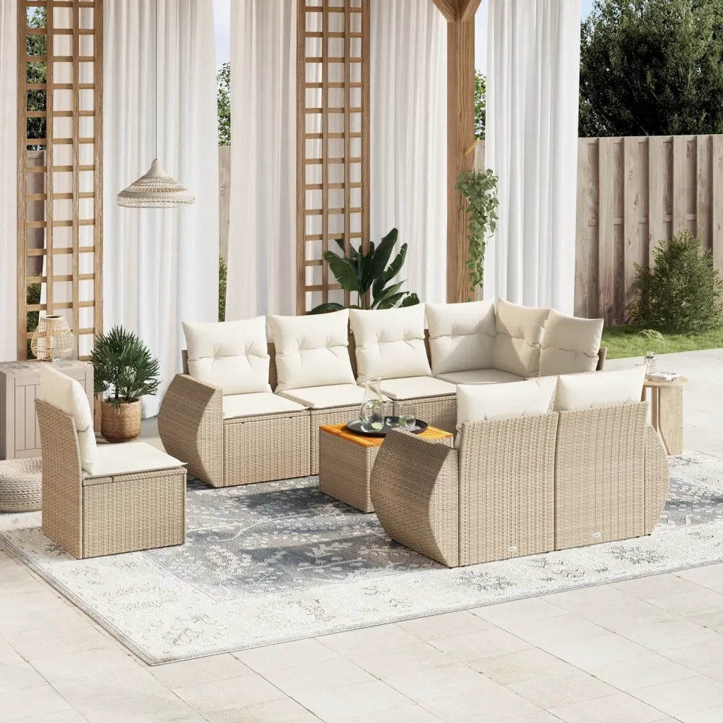 Set Divano da Giardino 9 pz con Cuscini Beige in Polyrattan 3257430