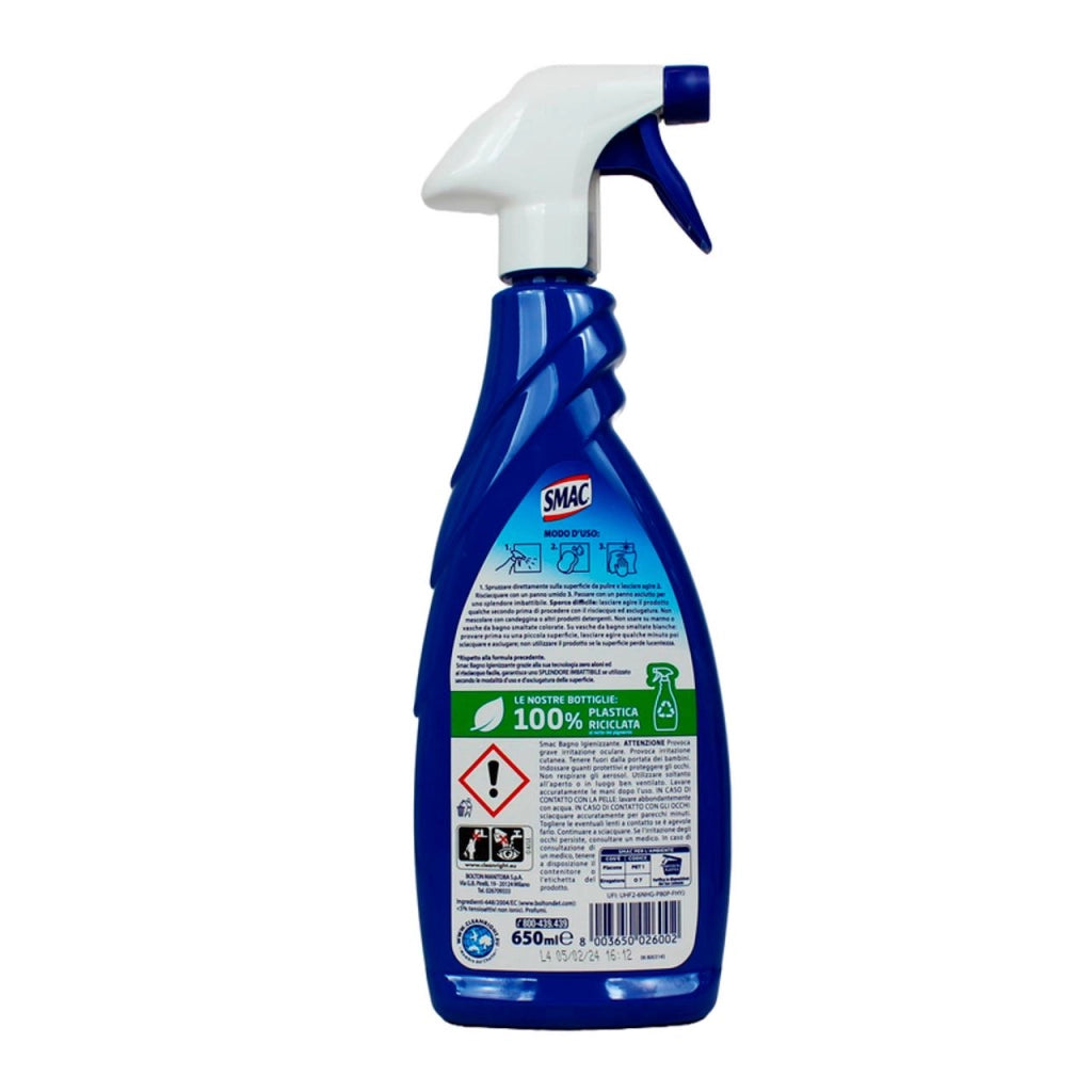 SMAC IGIENIZZANTE DETERGENTE SPRAY MULTISUPERFICIE ANTICALCARE CON TECNOLOGIA ZERO ALONI, 650 ML X BAGNO
