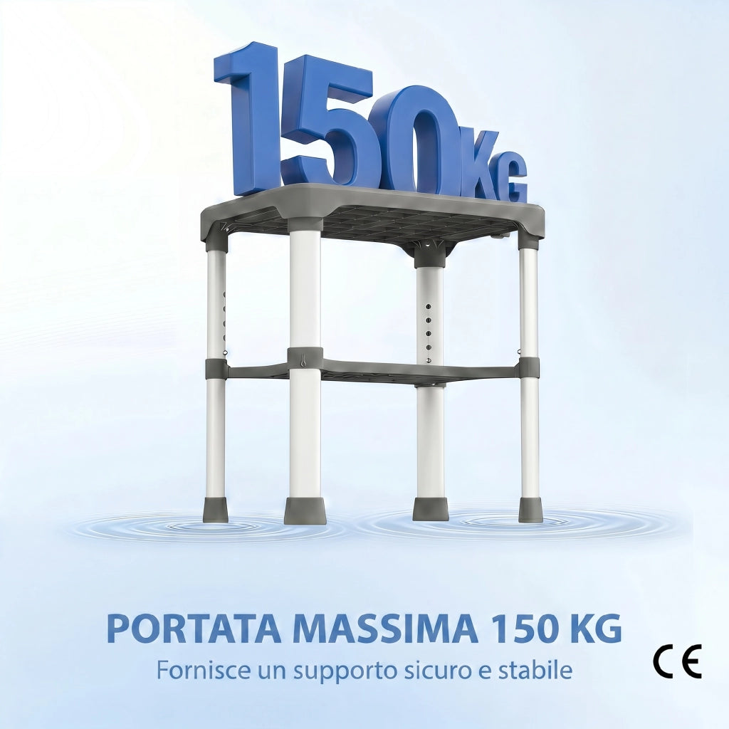 Sgabello per Doccia 46x33x39-49 cm con Mensola Integrata Altezza Regolabile 5 Livelli Portata 150kg in Alluminio Grigio