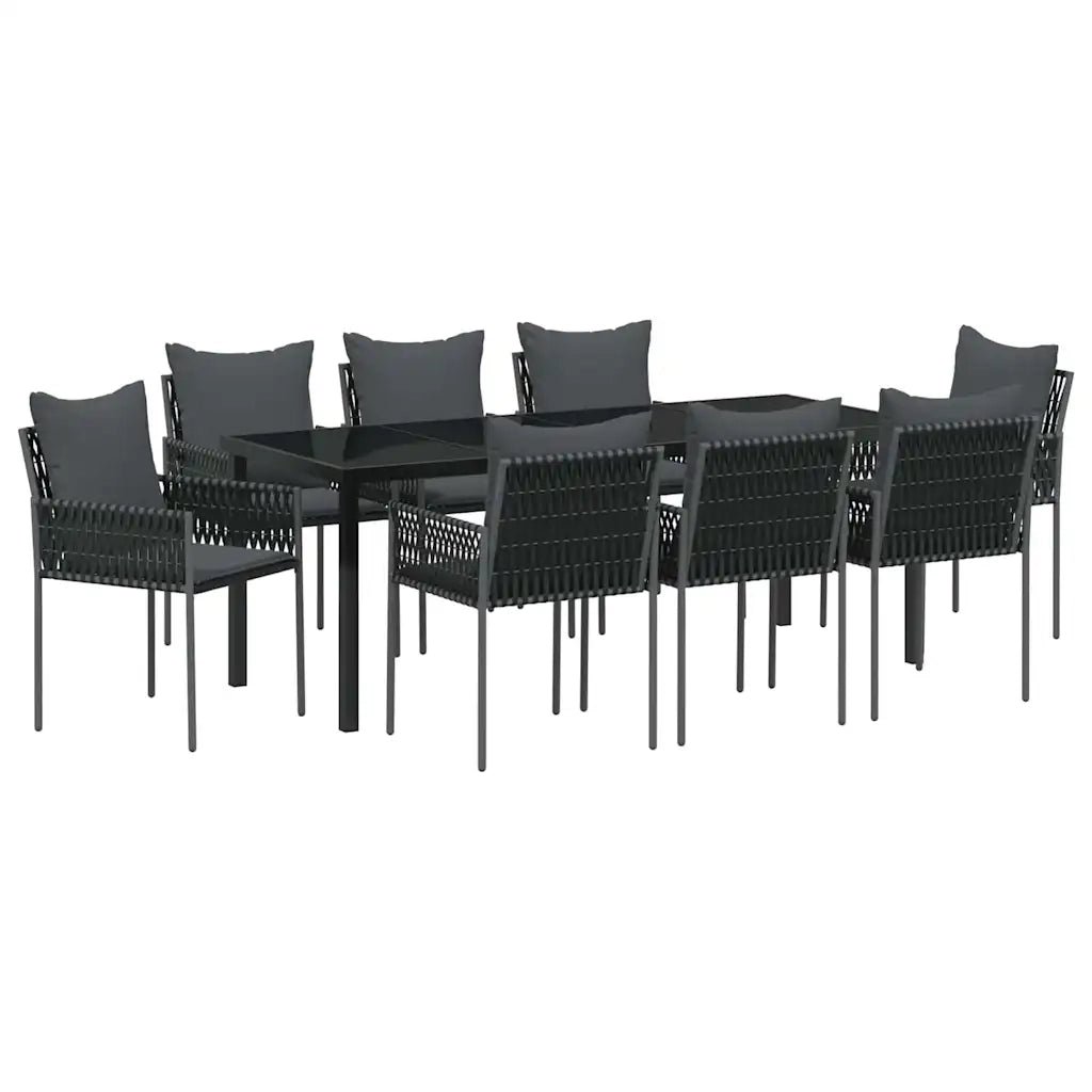 Set da Pranzo per Giardino 9 pcs Nero e Grigio Rattan in PE 3379106