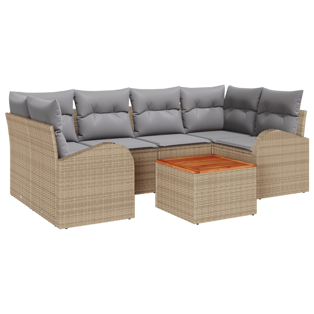 Set Divano Giardino 7 Pezzi con Cuscini Beige Polyrattan Acacia