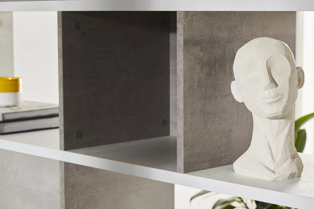 Libreria Modulare 6 Ripiani 150x215x38 cm Ossido Bianco/Cemento