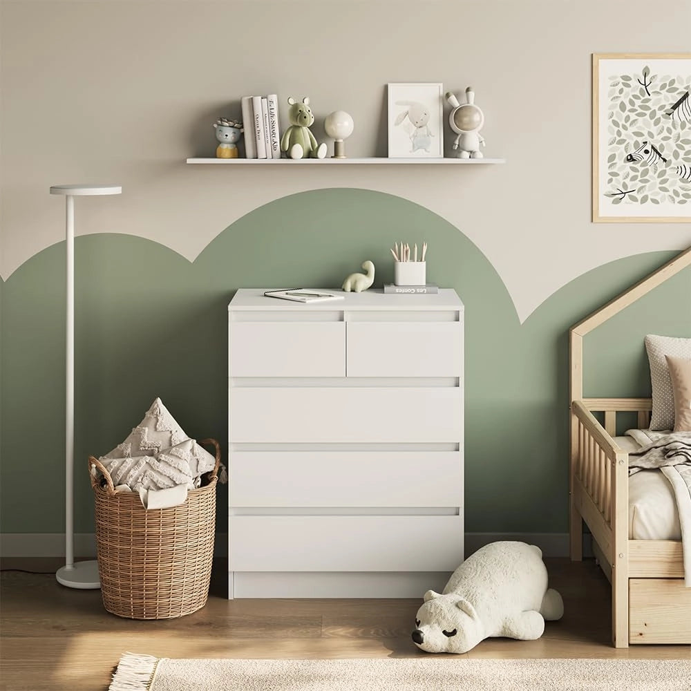 Fasciatoio Emma, Bianco, 80 x 110.2 cm con 5 cassetti, convertibile in una cassettiera tradizionale per un utilizzo versatile