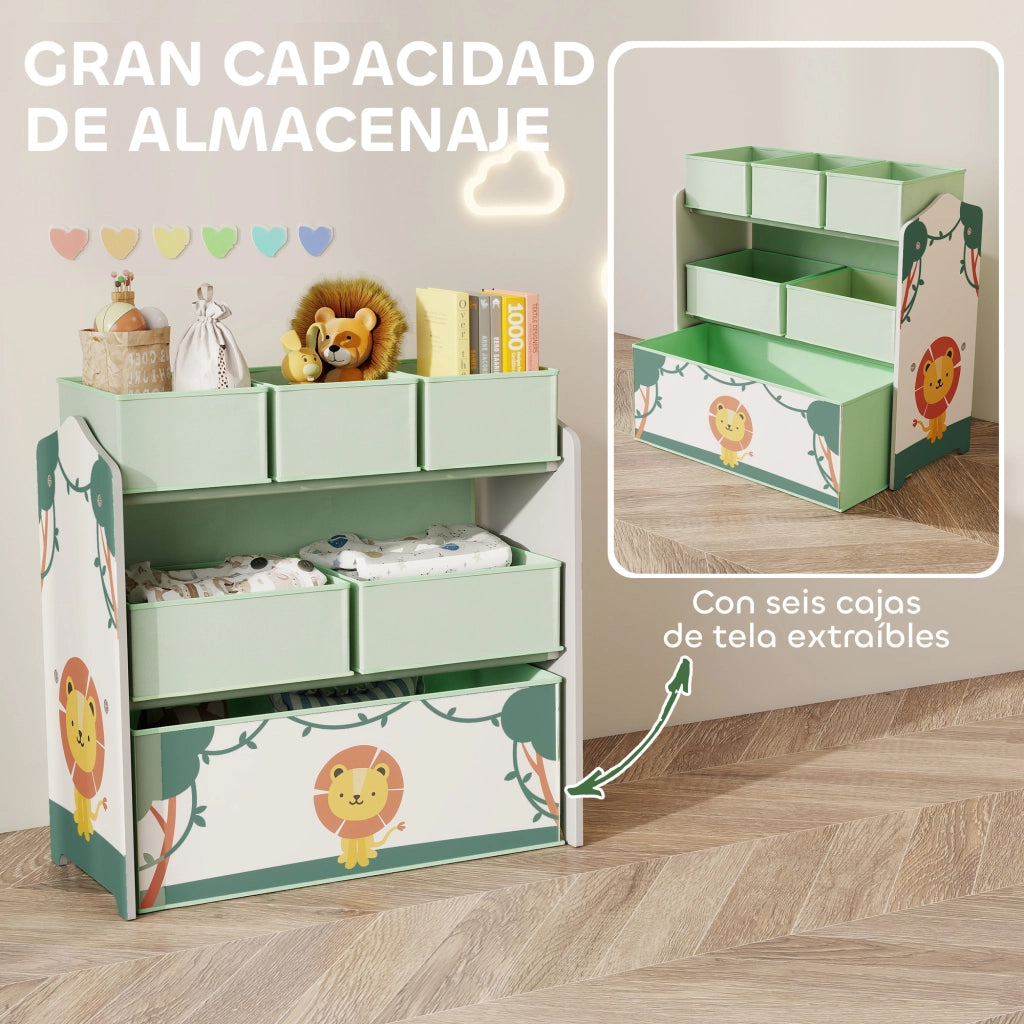 Scaffale per Bambini con 6 Cassetti di Tessuto ¨C Minimal ¨C Verde 63x30x66 cm