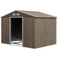 Capanno per Attrezzi in Acciaio con 4 Prese d'Aria e 2 Porte Scorrevoli, 277x195x192 cm, Marrone Chiaro