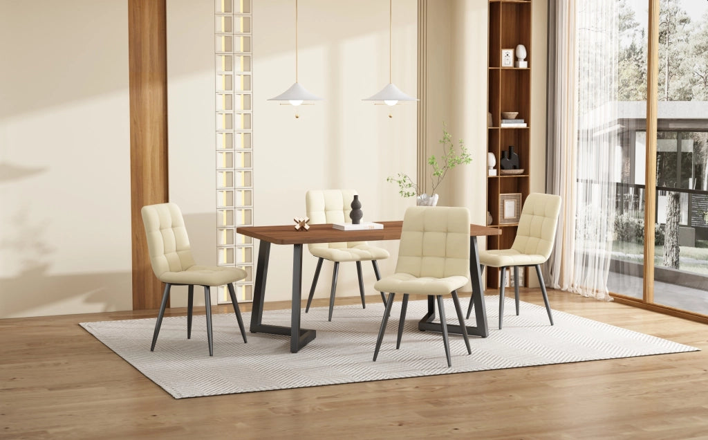 Tavolo da pranzo rettangolare 117x68 cm in MDF con gambe in metallo; nero e noce
