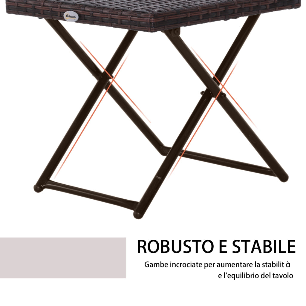 Tavolino da Giardino Pieghevole in Rattan Sintetico e Acciaio, Tavolino da Balcone Salvaspazio, 40x40x40cm, Marrone