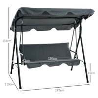 Dondolo 3 Posti con Tettuccio Regolabile 172x110x153 cm in Acciaio e Poliestere Grigio