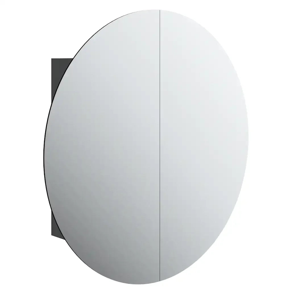 Mobiletto da bagno rotondo a parete con specchio e illuminazione a LED 54 x 54 x 17 cm moderno e pratico in legno nero 02_0047113