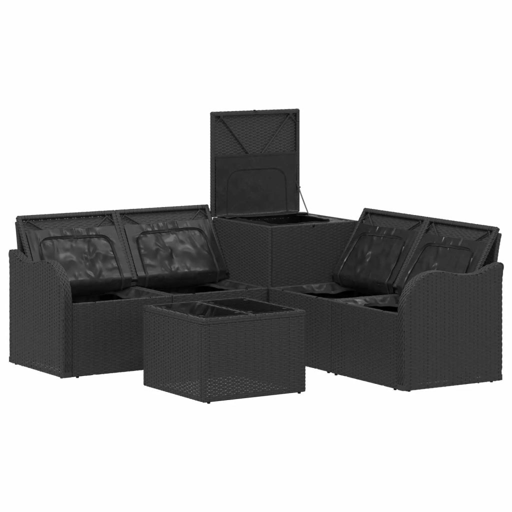Set di divani 6 pz Nero Rattan sintetico e Acciaio 3447121