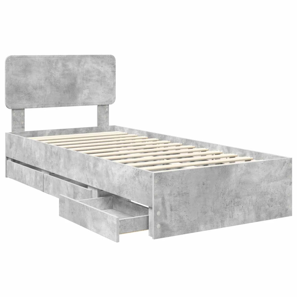 Struttura del letto con cassetto Grigio Cemento 75 x 190 cm