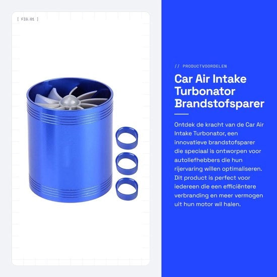 Sistema di Intake di Aria per Auto Turbonatore - Risparmiatore di Carburante - Supercharger a Turbo - Blu - Accrescitore di Potenza - Adatto all'uso universale - Kit di Ricambio per Turbonatore