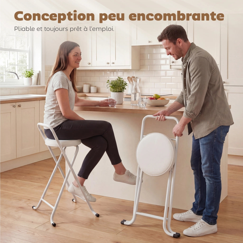 Sgabelli da Bar Pieghevoli 2 Pezzi ¨C Zephmum ¨C Imbottiti Struttura in Metallo Colore Bianco 63H