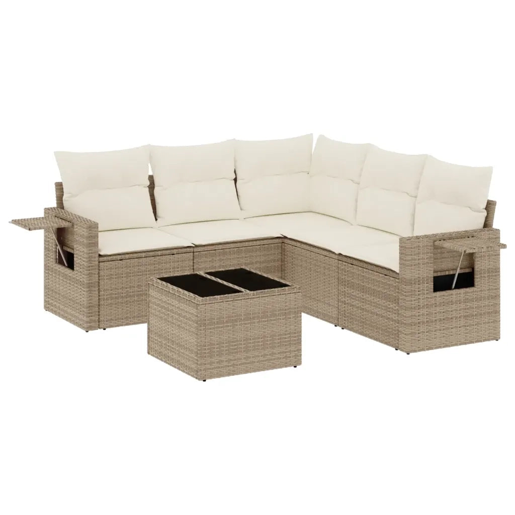 Set Divano da Giardino 6 pz con Cuscini Beige in Polyrattan 3220157