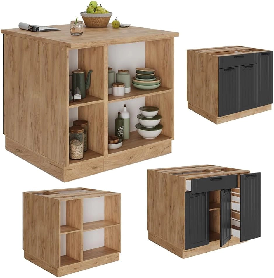 isola cucina Fame-Line, Grigio scuro, 90 cm con cassetto, senza piano di lavoro