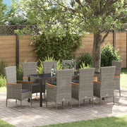 Set da pranzo da giardino in 9 pezzi con cuscini Grigio Polirattan