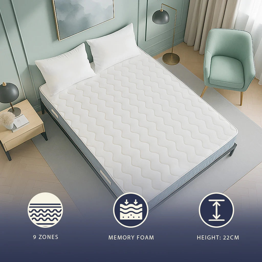 Materasso 140x200 in Waterfoam e Memory Foam Alto 22cm | Anallergico e Antiacaro | Prodotto in Italia