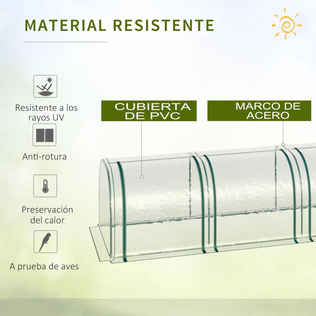 Serra Tunnel da Giardino ¨C Xylo ¨C 395x100x80 cm Acciaio PVC Trasparente Verde