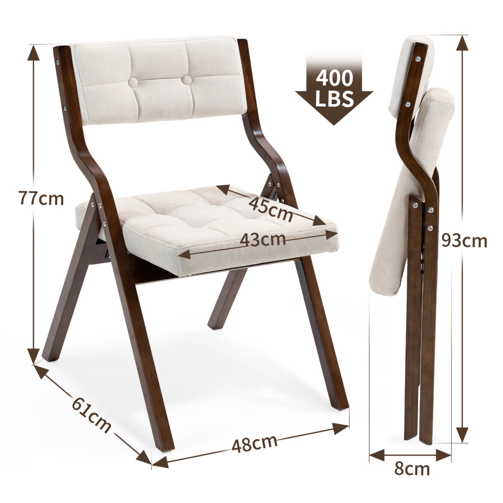 SEDIA Pieghevole Imbottita Set da 2 pezzi Legno Crema