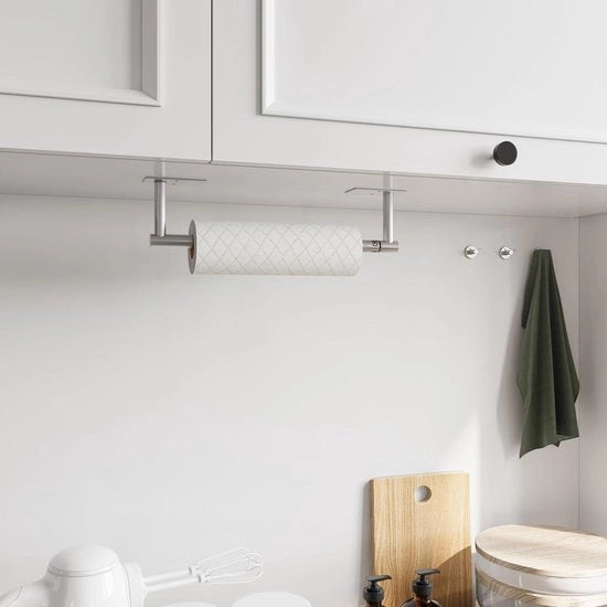 Supporto per rotoli di carta da parati - Sotto il mobile - 304 acciaio inossidabile - Supporto per rotoli di carta da parati da parete - Per cucina - Lavorato a martinetto - Design moderno supporto per rotoli di carta da parati appeso