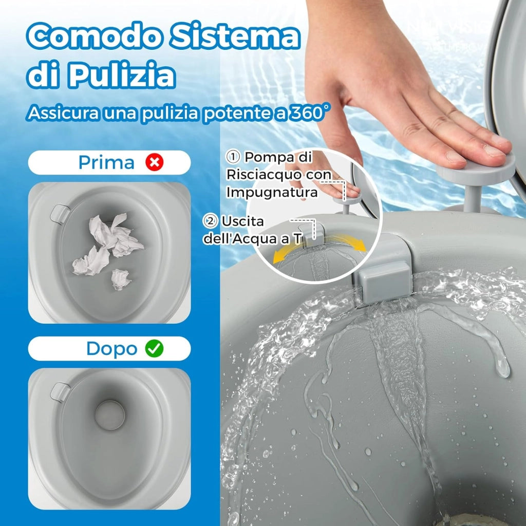 20L Toilette Portatile con Serbatoio d'Acqua Rimovibile a Maniglia, WC Chimico Comodo per Campeggio, Water Portatile per Adulti e Anziani, Supporto Carico 150kg, 45 x 40 x 42 cm