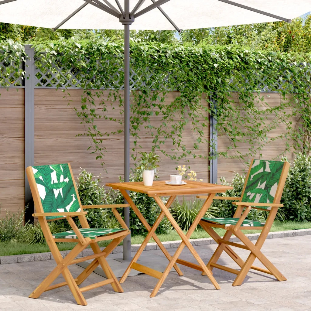 Set da Bistrot 3 pz | Set Salotto da Giardino Motivo Foglie in Tessuto e Legno Massello