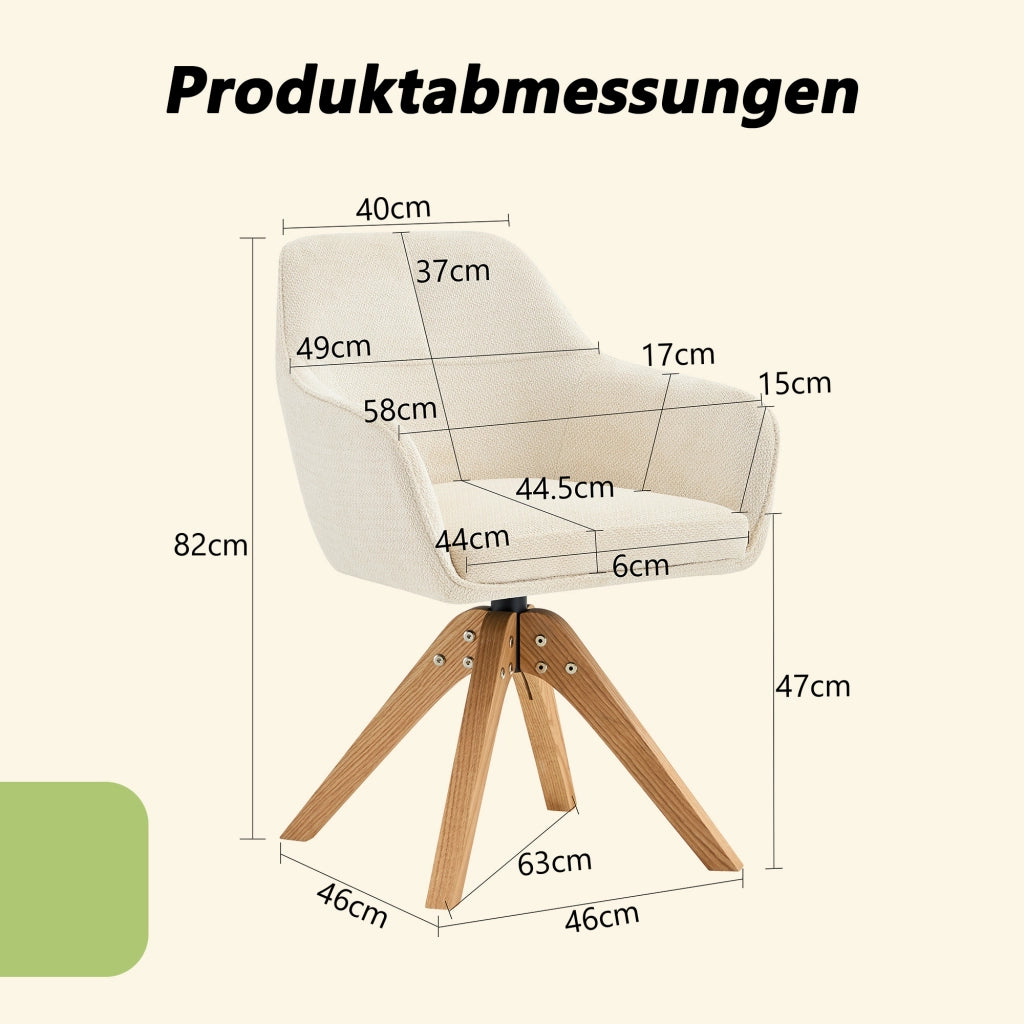 SEDIA da pranzo girevole 82 cm tessuto beige legno massello Set da 2 pezzi