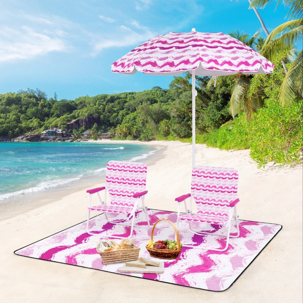 Parasole portatile per esterni con meccanismo di inclinazione borsa da trasporto-Set da spiaggia di 4 pezzi con ombrellone Rosa