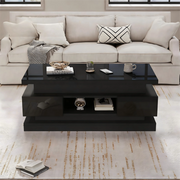 Tavolino da salotto sollevabile nero lucido con luci led; 100x50x40 cm