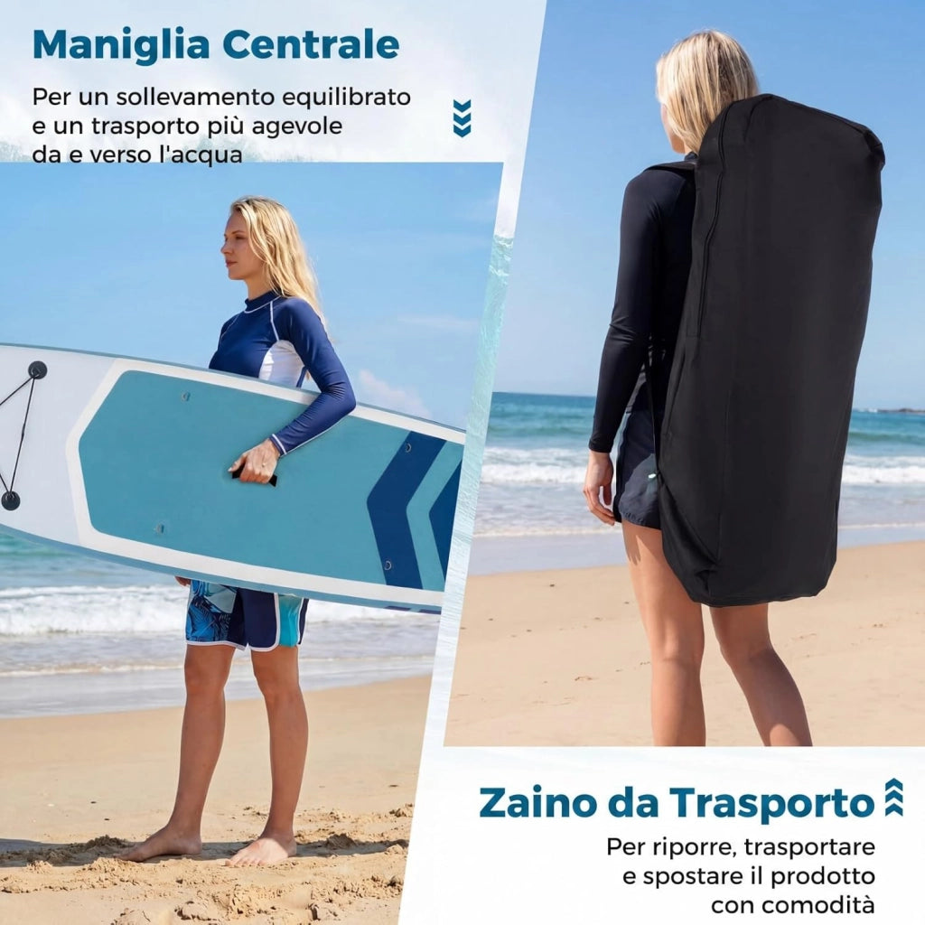 SUP Stand up Paddle, Tavola SUP Gonfiabile con Pompa, Pagaia in Alluminio, Guinzaglio, Borsa e Kit di Riparazione, per Principianti ed Esperti, Portata 160 kg, 336 x 77 x 16 cm