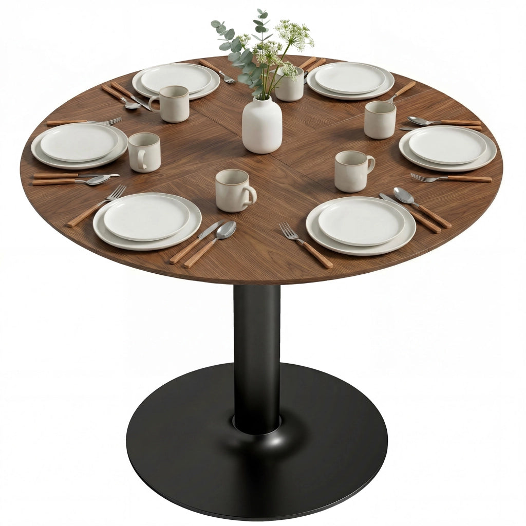 Tavolo da pranzo rotondo per 6 persone ¨C zephmum ¨C effetto legno massello marrone 110 cm