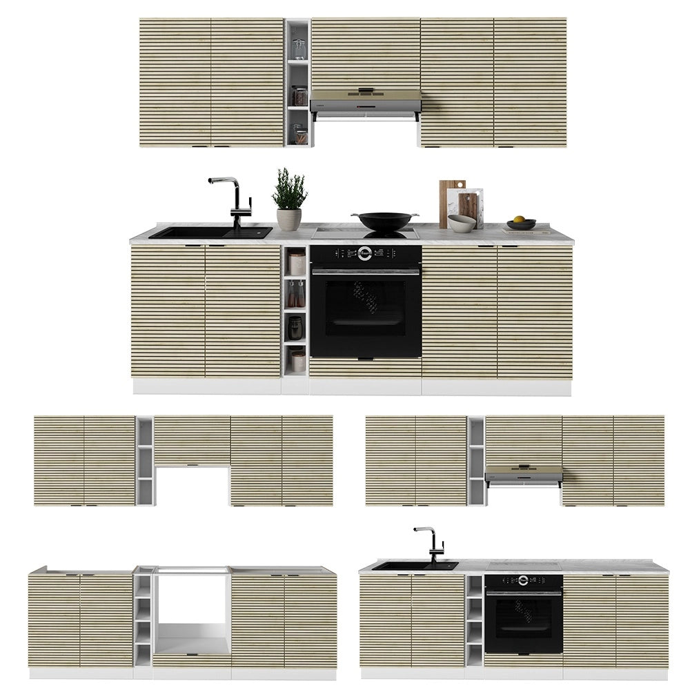 Cucina componibile Fame-Line Pannello in quercia/Bianco 235 cm, PL Marmo Vicco