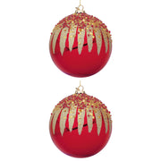 Palline di Natale in Vetro Rosse con Decorazioni Oro Firework Diametro: 150 mm