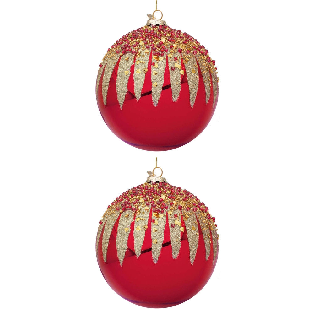 Palline di Natale in Vetro Rosse con Decorazioni Oro Firework Diametro: 150 mm