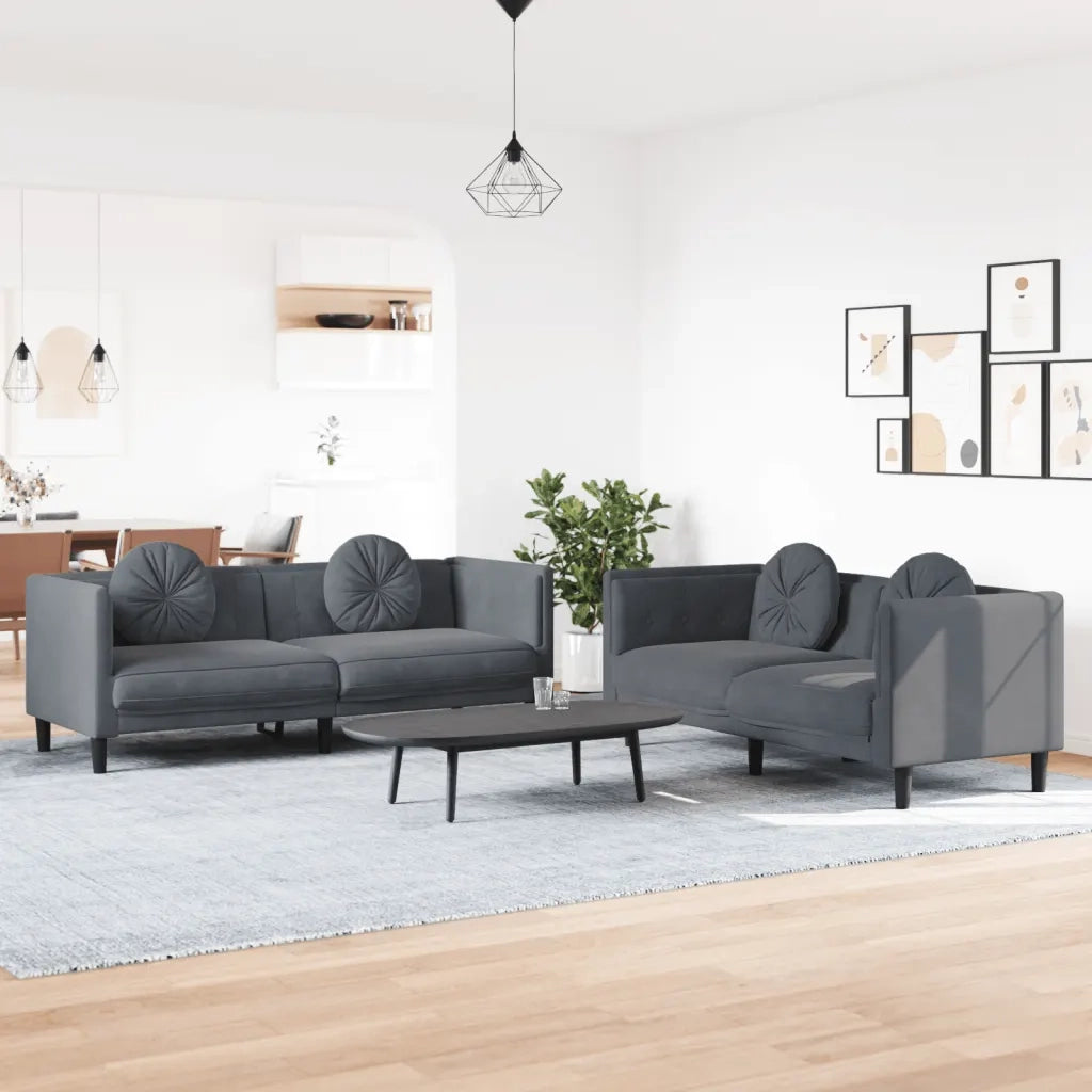 Set di Divani 2 pz con Cuscini Grigio Scuro in Velluto 3209258