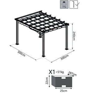 Pergola da Giardino 3x3m  in Alluminio Tortora Telo Grigio