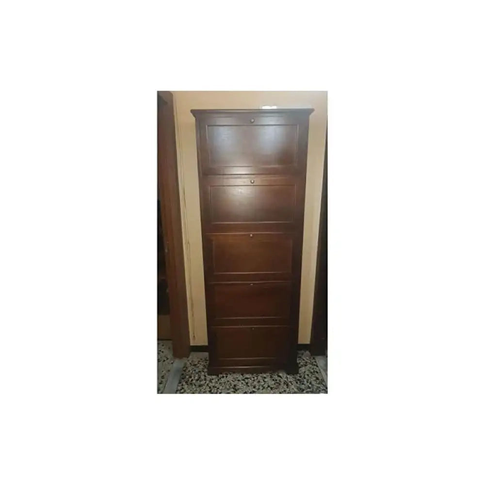 Scarpiera 5 porte capacità 35 paio di scarpe arte povera in legno massello e mdf con rifinitura in noce 79X30X210 H