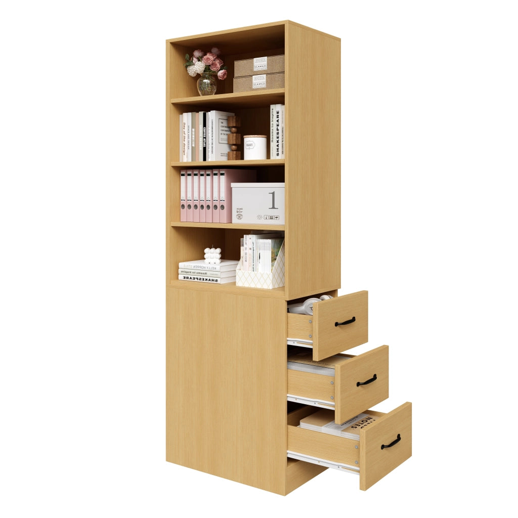 Libreria con 3 cassetti e ripiani regolabili in truciolare rovere 60×38×180 cm
