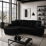 Divano angolare modulare L con pouf ovale spostabile; 256;5 x 133;5 x 89 cm; nero