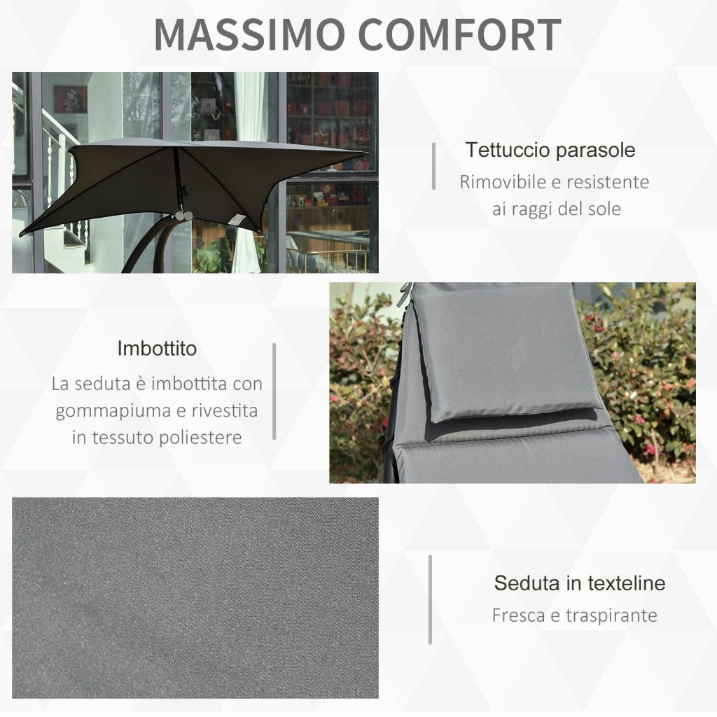 EasyComfort Lettino a Dondolo da Giardino Sdraio Prendisole per Esterno Grigia
