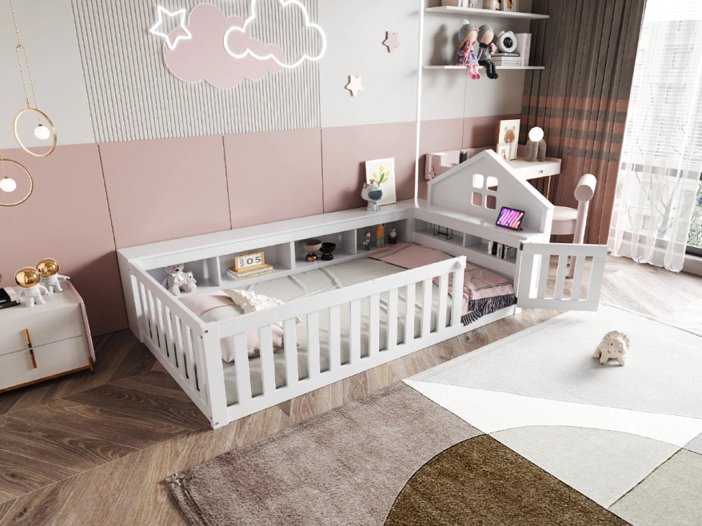 Letto singolo per bambini bianco con funzione di stoccaggio in legno massello 90x200 cm
