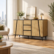 Sideboard con 2 ante e 3 cassetti 120x40x70 cm in MDF e truciolare naturale e nero